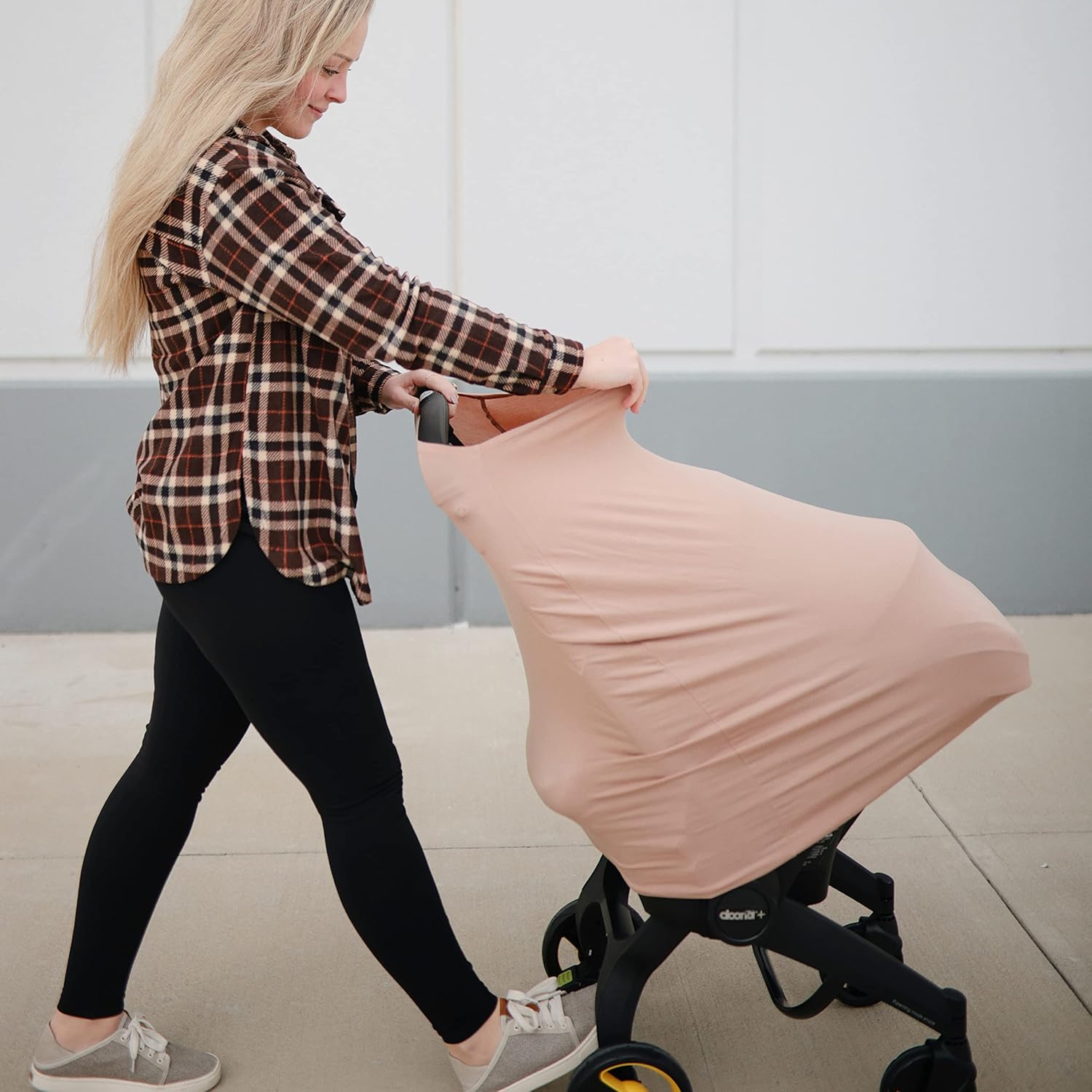mushie Baby Car Seat Canopy Cover | Breathable & Stretchy Multi Use Cover for Breastfeeding, Nursing, High Chair, Shopping Cart, Strollers (Natural)