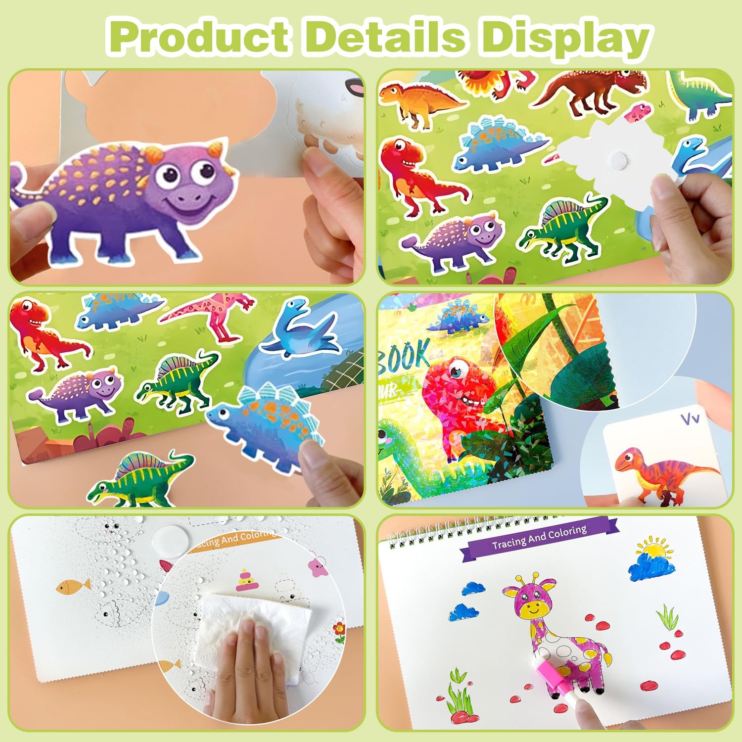 Montessori Spielzeug ab 1 2 3 Jahr,Busy Board ab 1 Jahr,Quiet Book ab 1 Jahr,Busy Book ab 2 Jahre,Montessori Buch ab 1 2 3 4 5 Jahre,Sticker Funktion,Geschenk 1 Jahr Junge Mädchen-Dinosaurier