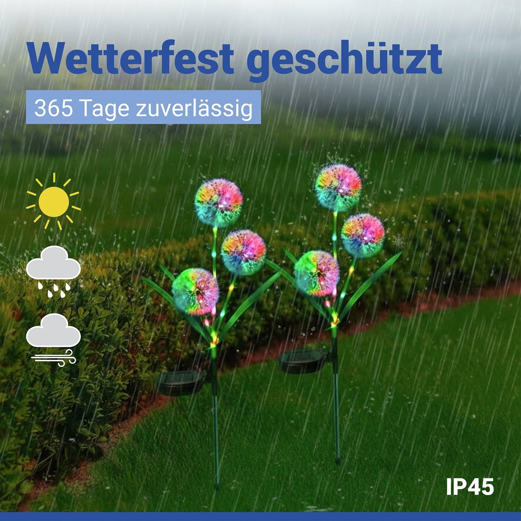 Maximex Solar LED Gartenstecker Pusteblume, 2er Set, LEDs in 5 Farben, 2 Lichtmodi, Dämmerungssensor, wetterfest, Solar Gartenbeleuchtung für Beete und Pflanzkübel, 9 x 75 cm, Polyester/Metall