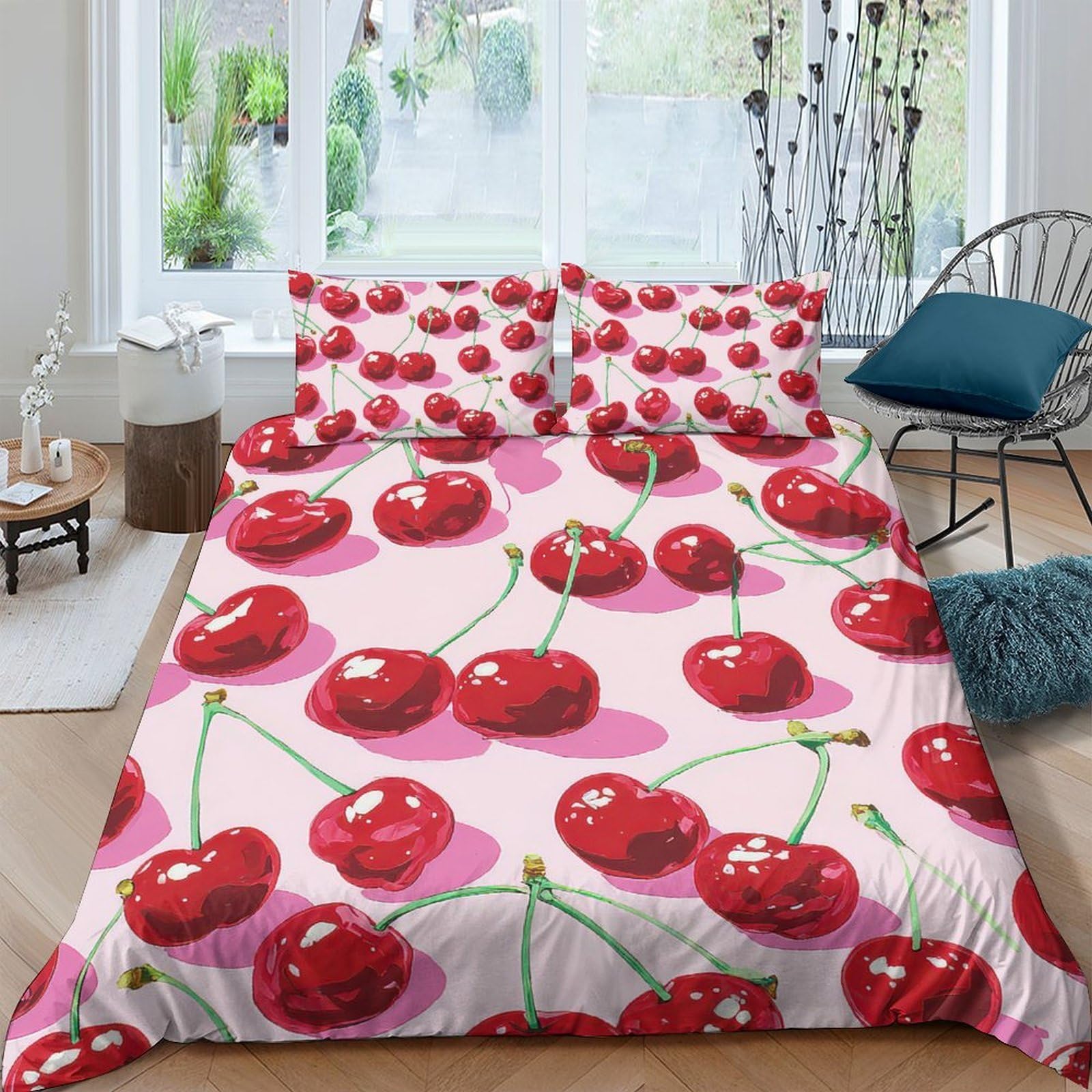 Ctjqhvkz Style-7 3D Printed Cherry Fruit Fitted Sheet Microfiber Soft Red Cartoon Mattress Cover Washable For Bedroom Guest Room Decor Single（135X200cm）
