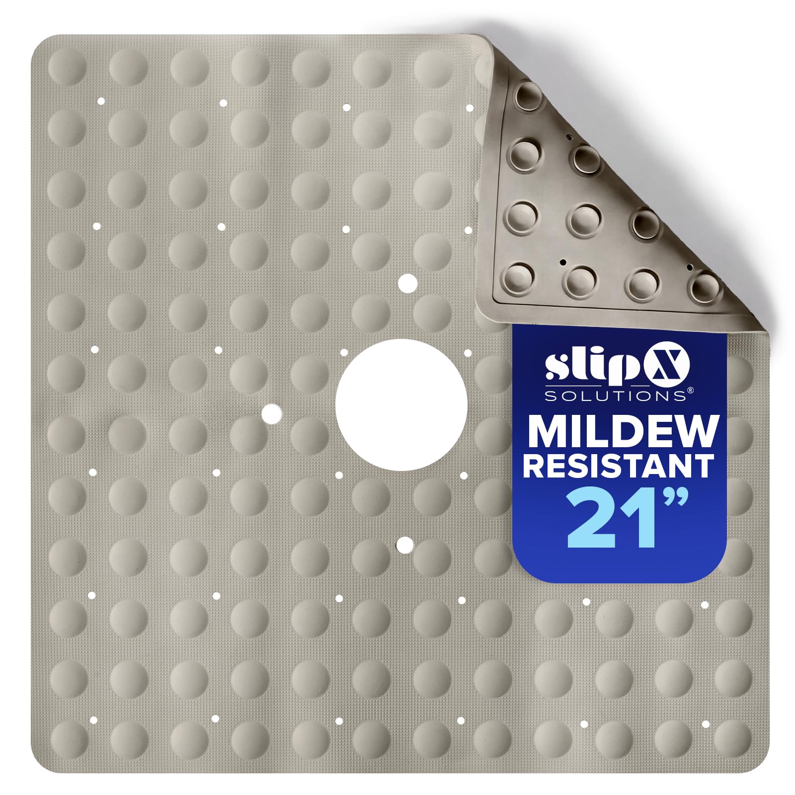 SlipX Solutions 21"x21" Mildew Resistant Non Slip Shower Stall Mat, Tan