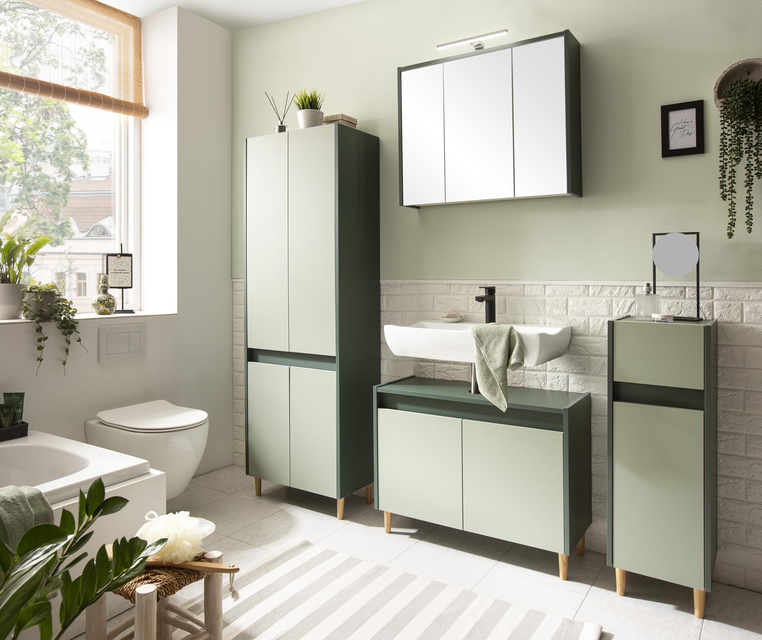 Schildmeyer 157031 Lovis Meuble sous-Vasque - Dimensions : 56,9 x 33 x 60,1 cm - Vert forêt/Pistache