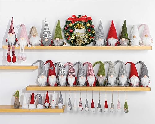 Miniatura 8 de Juego de 10 gnomos colgantes para árbol de Navidad, gnomos de felpa suecos hechos a mano, Papá Noel, elfo, decoración para el hogar, decoración