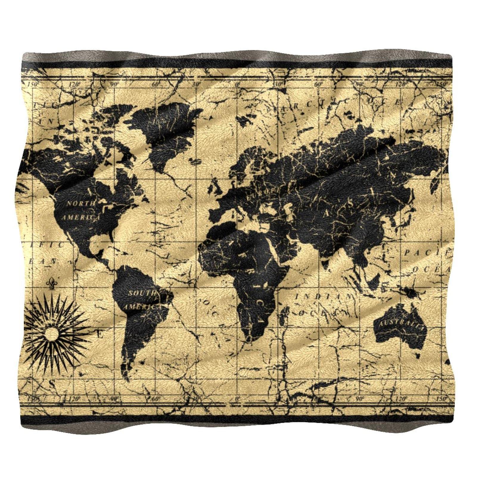 Couverture polaire canapé lit plaid vintage carte du monde douce