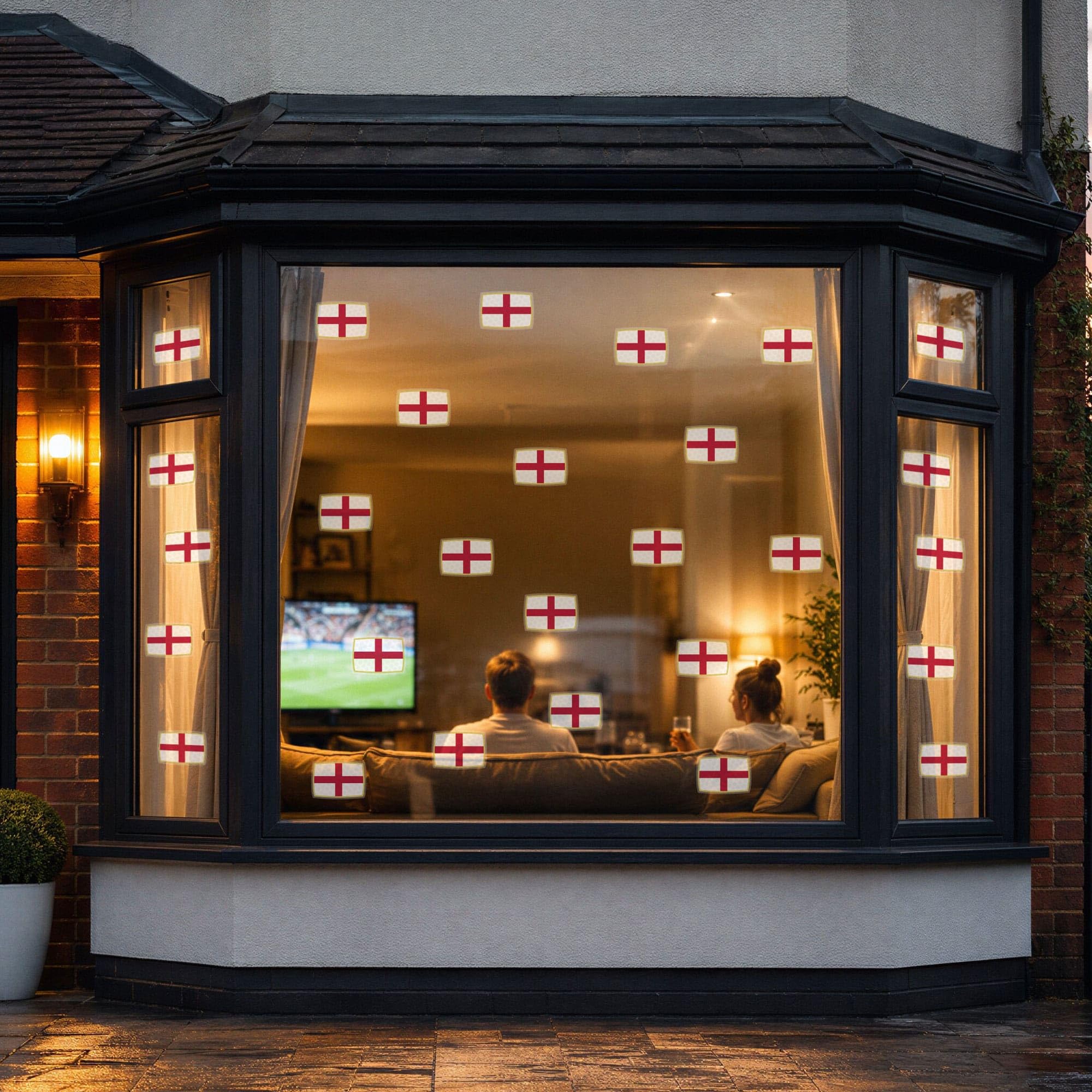 England Flag Window Stickers for Glass Windows – Reusable Double-Sided Football Window Decals for Homes, Shops & Match Days – Bubble-Free Vinyl – 48 Flags