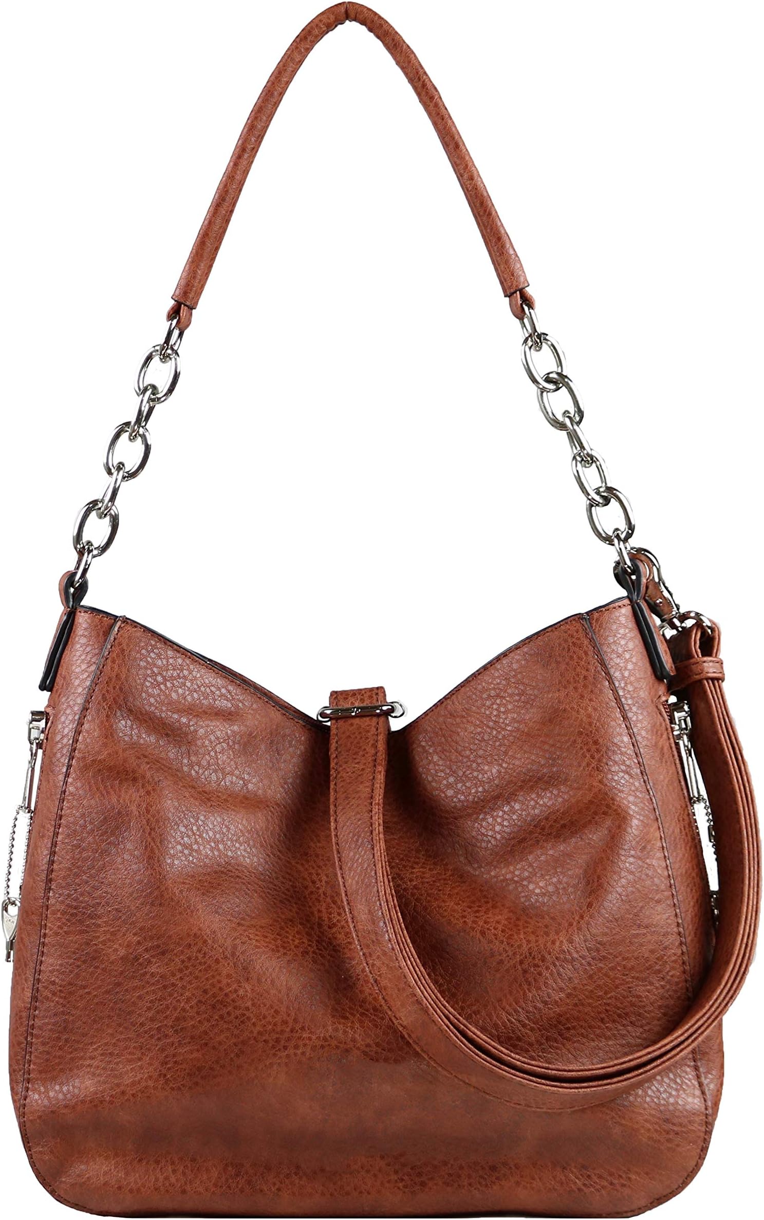 Ashley Chain Concealed Carry Gun Hobo Faux Leather Womens Conceal Carry Purse - Holstered Crossbody with Multiple Compartments & YKK Locking - Ambidextrous (Mahogany)