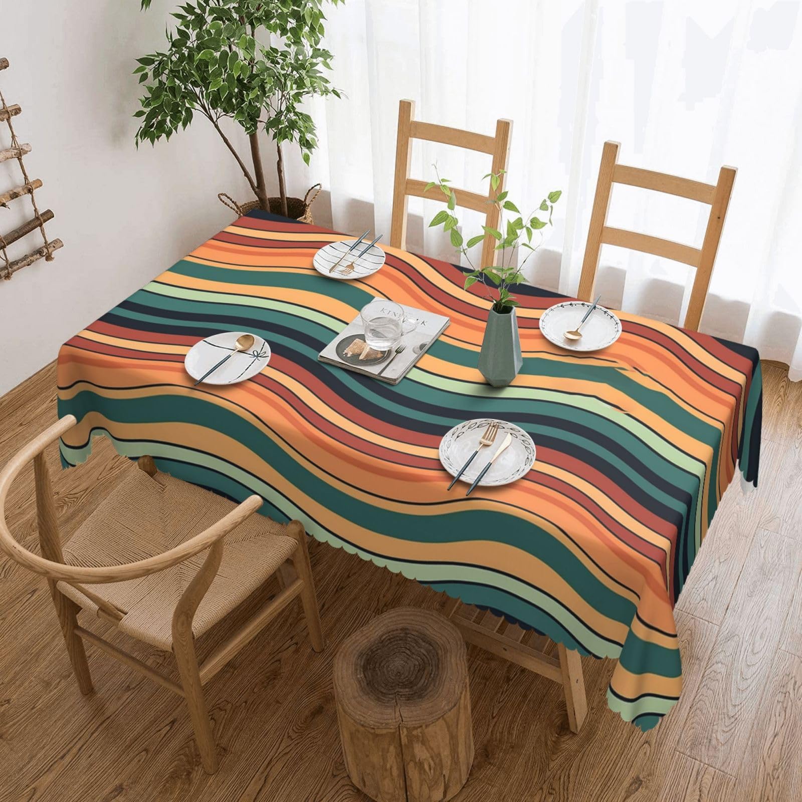 Nappe motif imprimé horizontal ondulé imperméable 137x183 cm lavable pour dîner