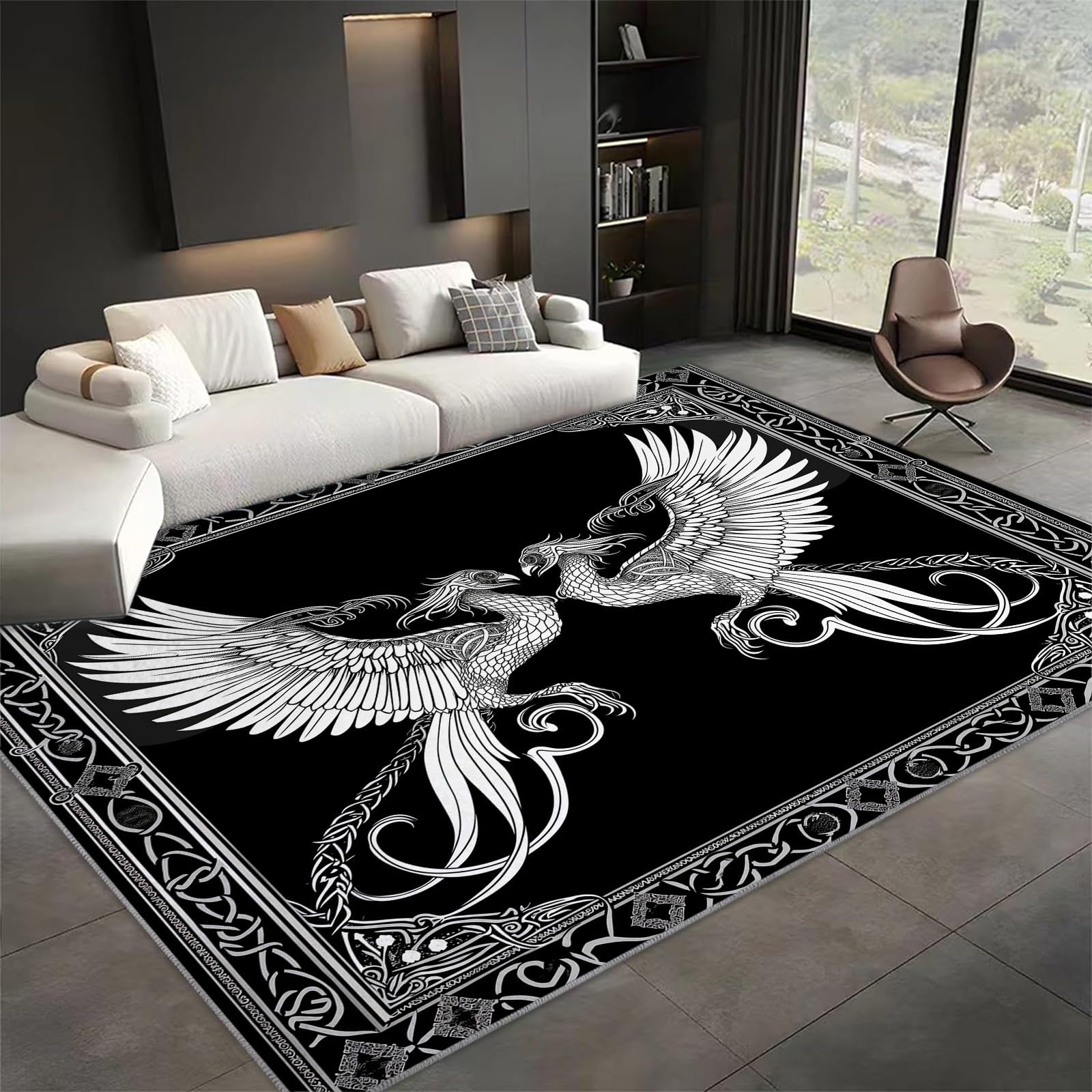 Tapis salon moderne oiseau noir pour une chambre cosy 120x170