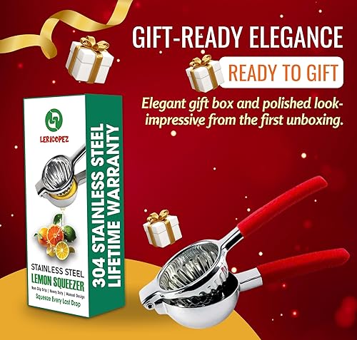 Miniatura 9 de Exprimidor de limón de mano de acero inoxidable, exprimidor de limón, exprimidor de lima con tamaño de tazón grande y asas antideslizantes,