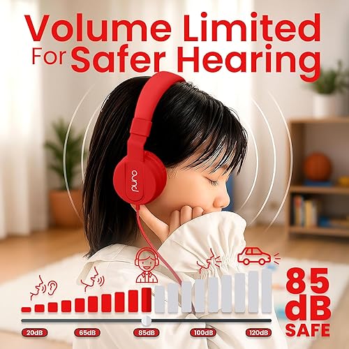 Miniatura 2 de Puro Sound Labs PuroBasic - Auriculares con cable con limitación de volumen para niños, diadema plegable y ajustable con micrófono, compatible con