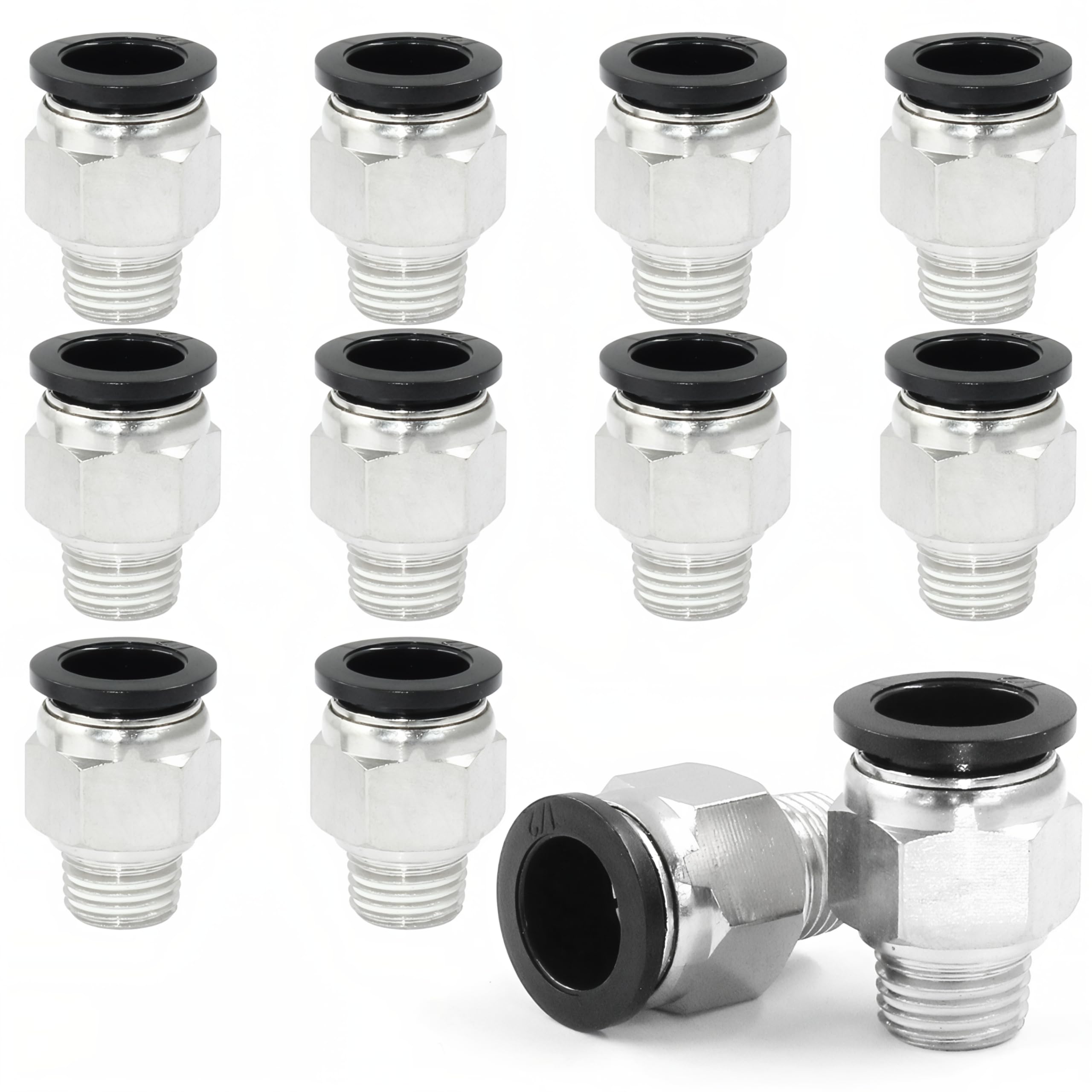 HARSKIYER 12 Pcs Push to Connect Fittings 1/2 Inch Tube OD x 1/4 Inch NPT Thread, Male Straight Pneumatic Air Hose Quick Connect Fittings