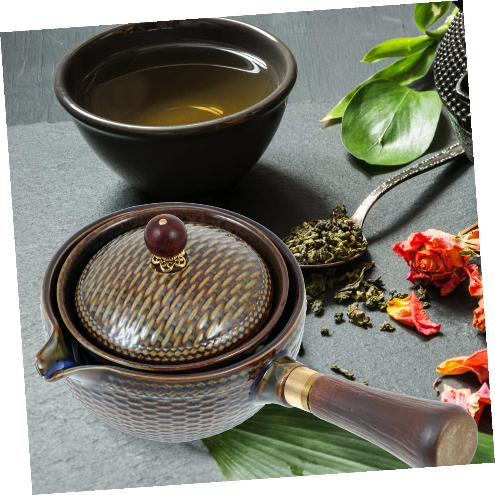 Milisten Tetera Cerámica Marrón Filtro Eficaz y Fácil de Limpiar, Adecuado para Preparar Infusiones y Té de Hierbas en Casa