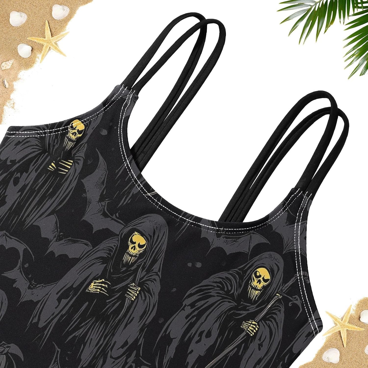 visesunny Girls Two Piece Swimsuits Black Death Bat Girl's Bikini Sets Bathing Suits for Girls Size 5-12Y