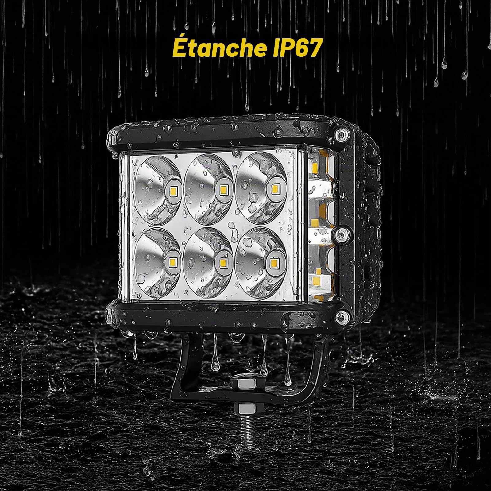 Willpower 2P Phare LED 4 Pouces 60W stroboscopique | 12V Spot cube, compatible bateau tracteur 4x4 SUV