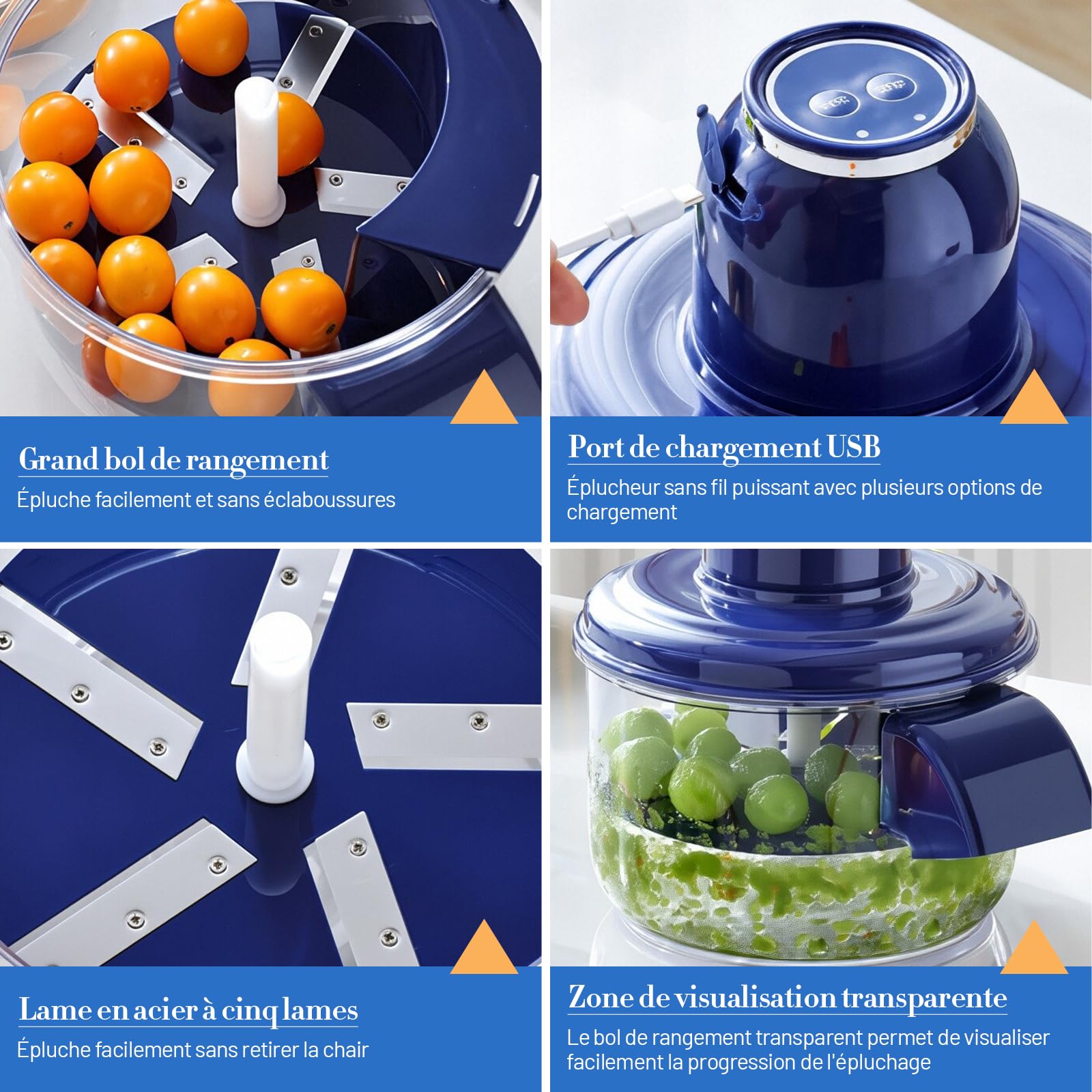 MagiDeal Machine à éplucher les Raisins électrique, Outil Automatique pour éplucher de Tomates de Fruits, éplucheur D'ail, Rechargeable Par USB, Accessoires Efficaces Outil de Cuisine pour L'ail