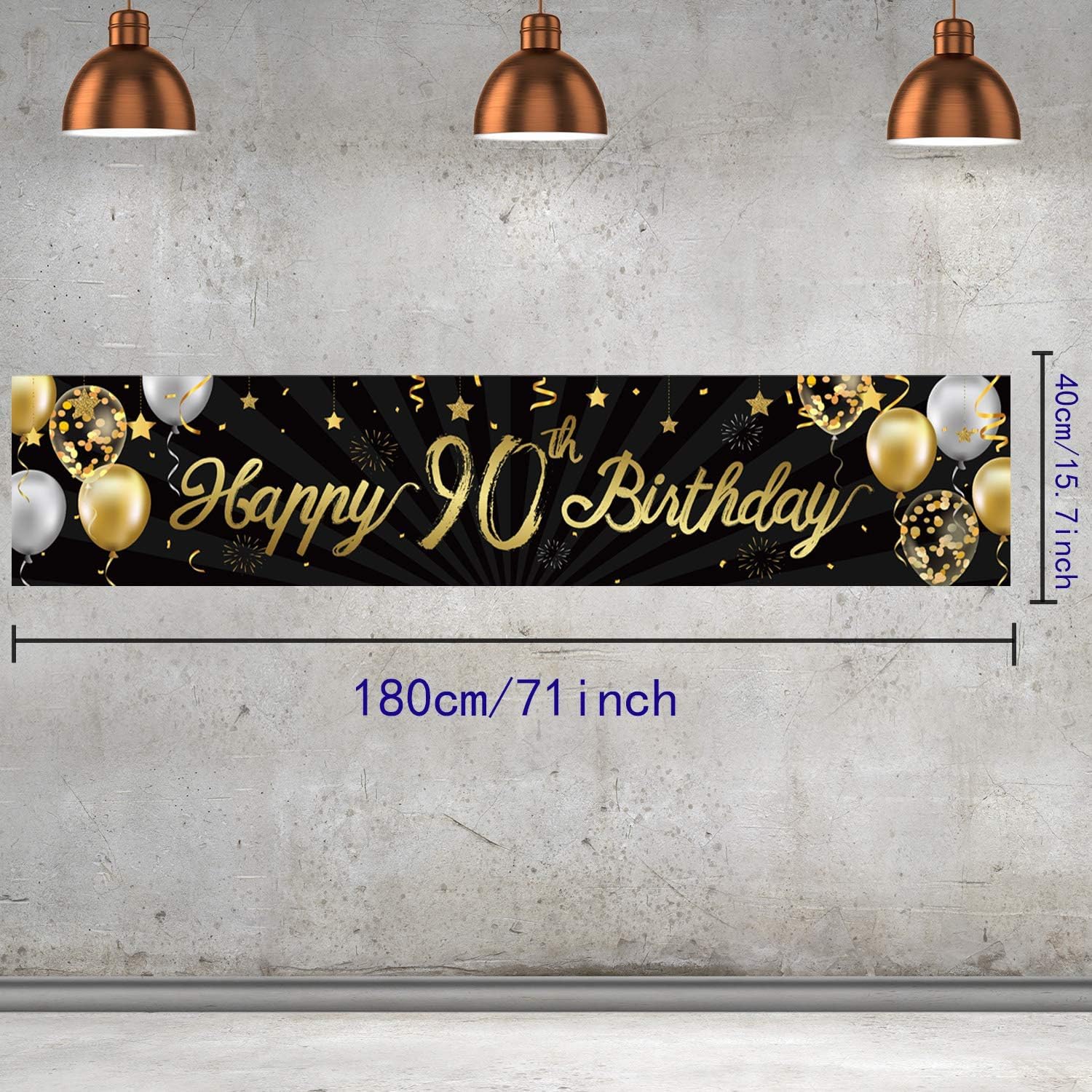 Happy 90th Birthday Banner for Men Women Sign Black Gold Glitter 90 Years Old Birthday Party Decorations Supplies Anniversary Celebration Backdrop