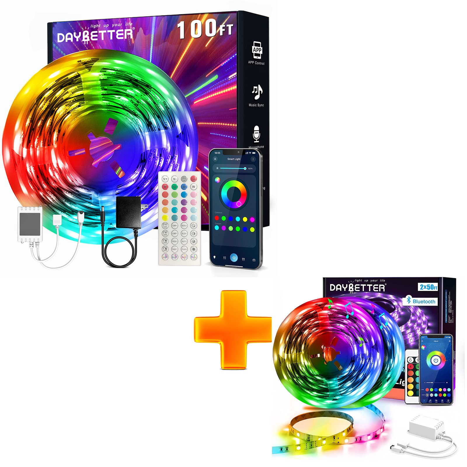 DAYBETTER - Luces LED Inteligentes WiFi De 100 Pies - Tira De Luces LED Compatibles Con Alexa Y Google Assistant, Iluminación RGB, Sincronización De Música, Cambio De Color Con Aplicación, Control