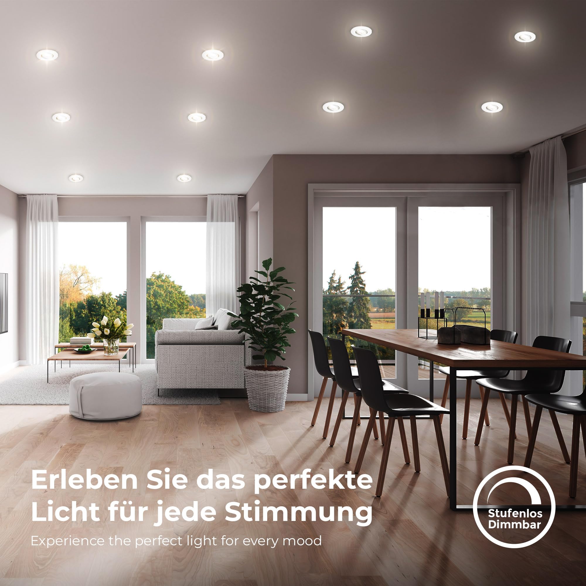 B.K.Licht - 5er Set LED Einbaustrahler 230V, schwenkbarer LED Strahler für das Badezimmer IP65, Deckenstrahler stufenlos dimmbar, Spots, Deckenspots, Badezimmerlampe, Weiß, 90x42 mm (DxH)
