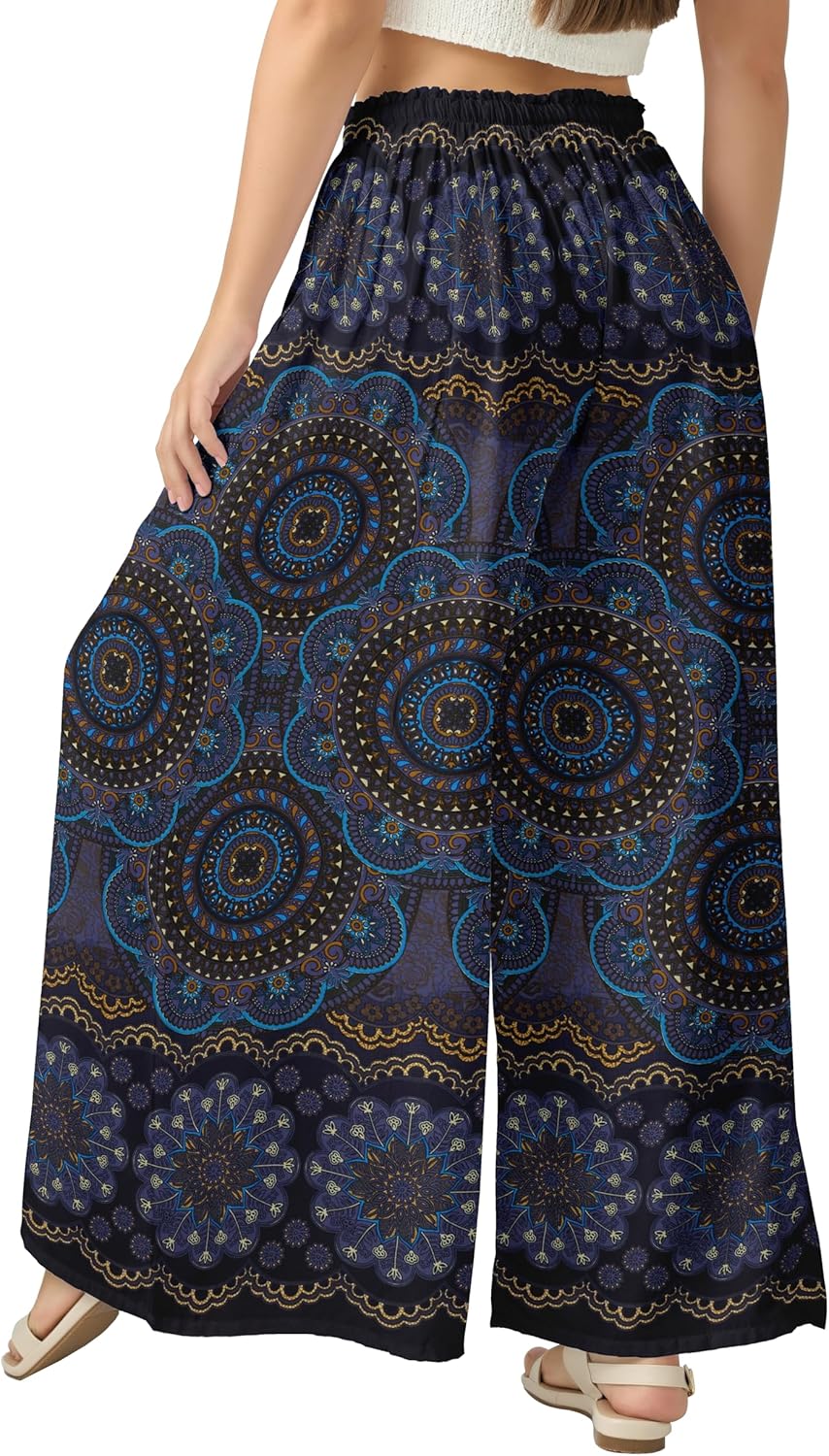 Joob Joob Palazzo Pants for Women - Wide Leg Flowy Plus Size Dress Pants - Elastic Stretch Waist Womens Trousers with Pockets - Image 2