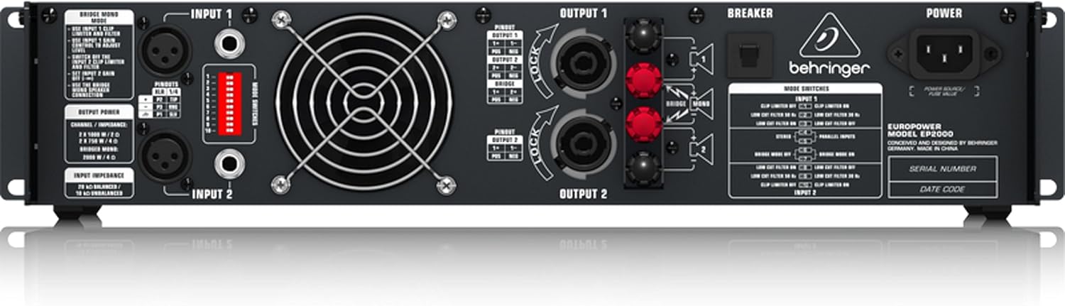 Behringer EUROPOWER EP2000 Professional 2,000-Watt Stereo Power Amplifier with ATR (Accelerated Transient Response) Technology