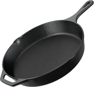 Utopia Kitchen 12 Inch Pre-Seasoned Cast Iron Skillet - Chef's Pan for Stovetop Oven Grill Campfire Even Heat Black