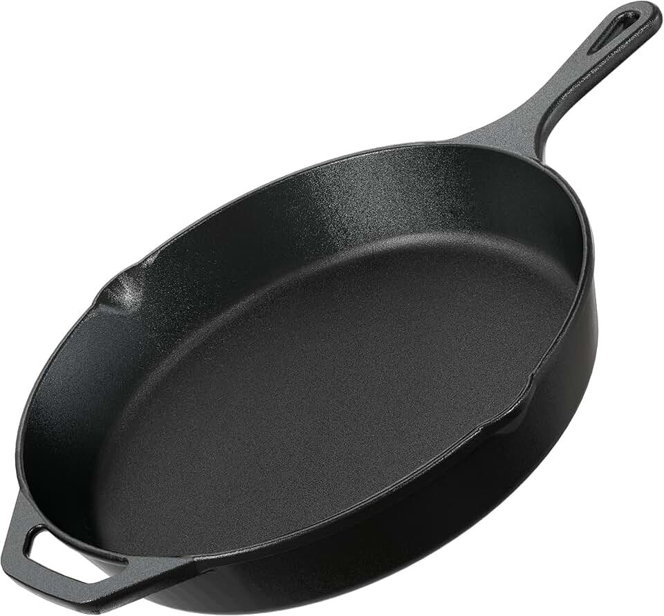 Utopia Kitchen Premium Cast Iron Skillets 12 Inch, Chef&#x27;s Pan, Pre-Seasoned Frying Pan, Stovetop, Oven, Campfire and Grill Large Skillet, Even Heat Distribution Multipurpose Cast Iron Pan - Black