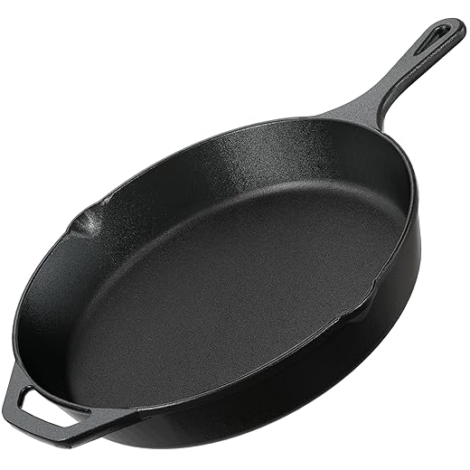 Utopia Kitchen Premium Cast Iron Skillets 12 Inch, Chef's Pan, Pre-Seasoned Frying Pan, Stovetop, Oven, Campfire and Grill Large Skillet, Even Heat Distribution Multipurpose Cast Iron Pan - Black