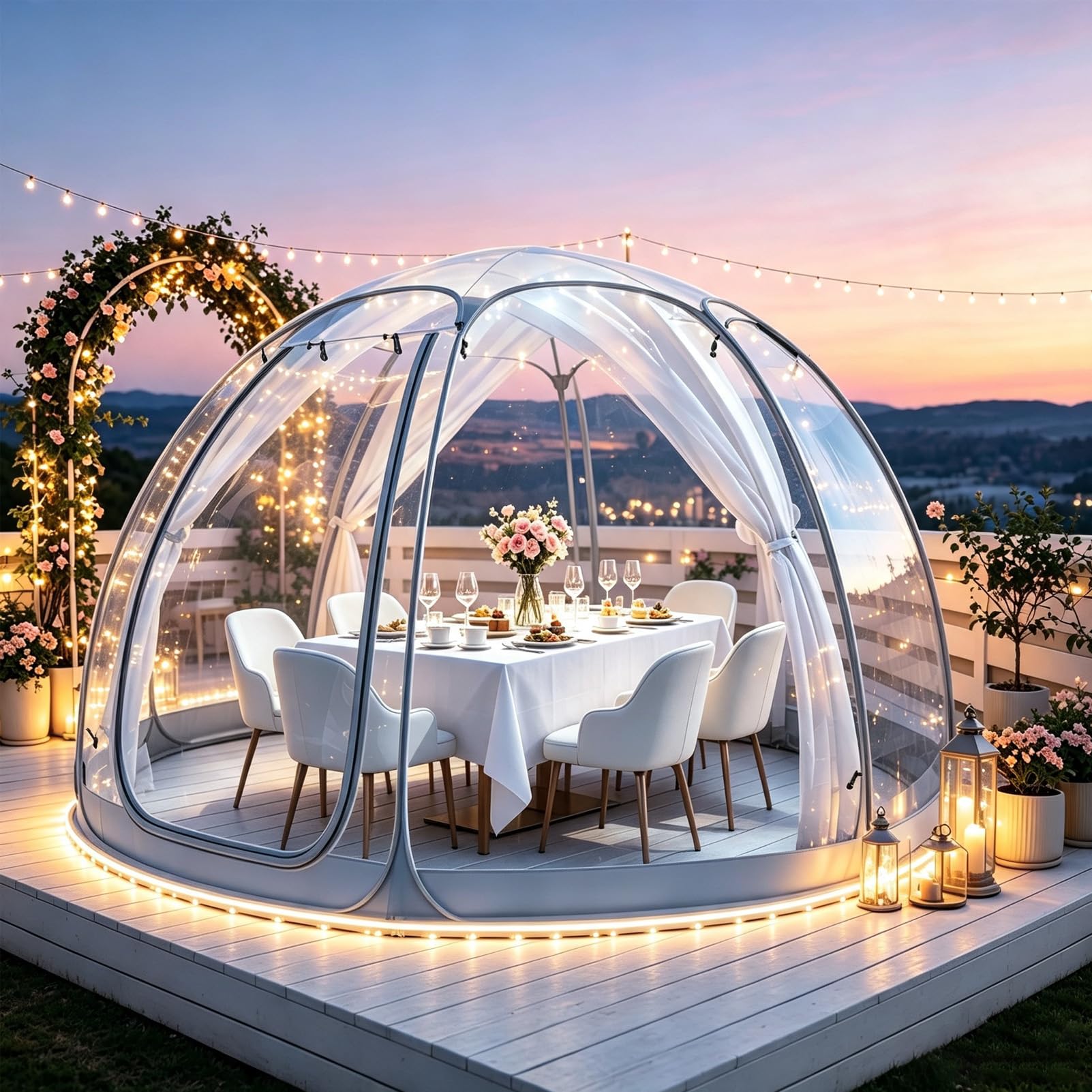 Tenda A Bolla Igloo Tent Bubble Garden Dome, Tenda Resistente alle Intemperie di Grandi Dimensioni, per 6-10 Persone, con Borsa da Trasporto; con Luce LED Grey-3.6 * 3.6 * 2.2M