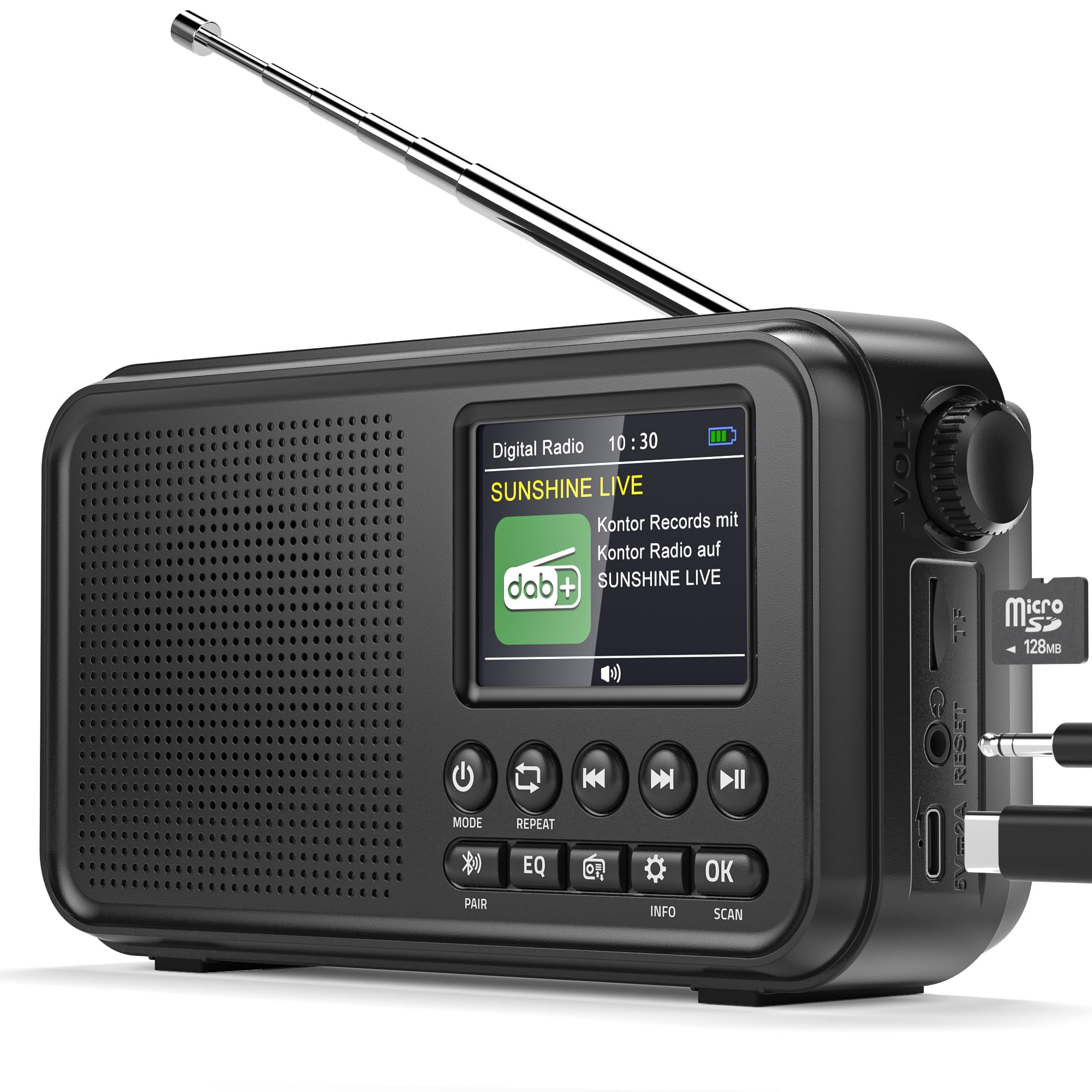 Mesqool Mains and Battery Powered DAB/DAB+ Radio with Bluetooth, 3000mAh Portable Digital Radio with Dual Alarm, 2.4" Colour Display, TF Card Play, Sleep Timer for Kitchen and Bedroom