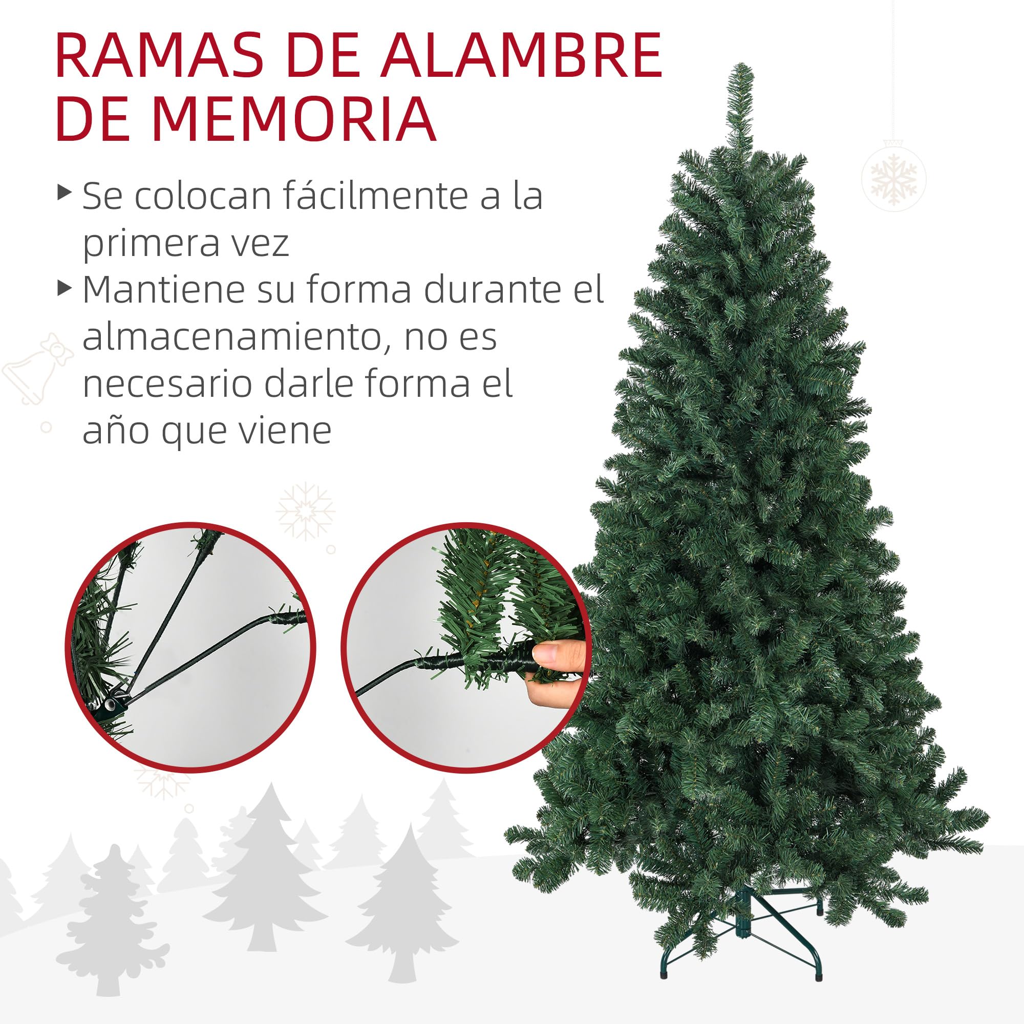 HOMCOM Árbol de Navidad 180 cm Artificial 760 Ramas Base Plegable Verde | Ramas de Alambre de Memoria, Árbol de Navideño para Salón