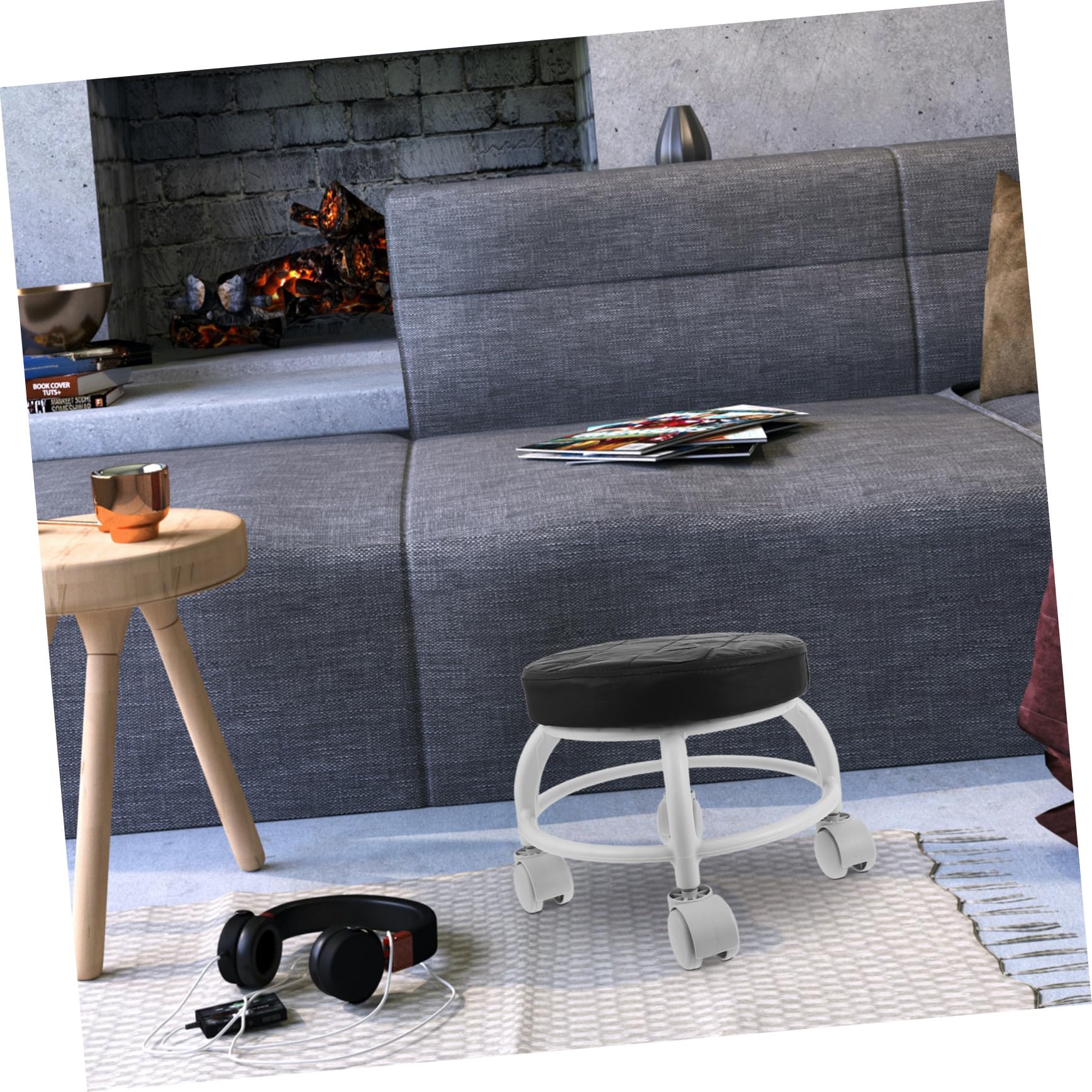 Healvian Sgabello Basso con Ruote per Pedicure in Pu Nero con Design Elegante e Versatile per Saloni di Bellezza e Centri Estetici Colore Casuale