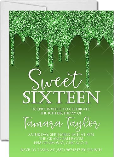 Green Sweet 16 Party Invitations, Sweet Sixteen Birfthday Invites (Lime Green)