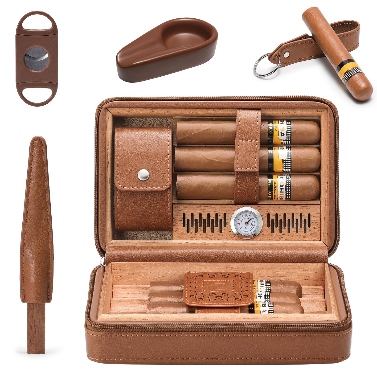 Amazon.com: GLENCREAG Portable Travel Cigar Case, Leather Cedar