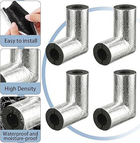 Vista 22 de Frienda Paquete de 4 tubos de espuma de aislamiento de tuberías codos de aislamiento de tubos de protección contra congelación de agua, tubo