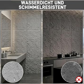 XMTECH 3D Wall Panels PU Stone Look 120 x 60 cm Model A Anthracite Set of 3
