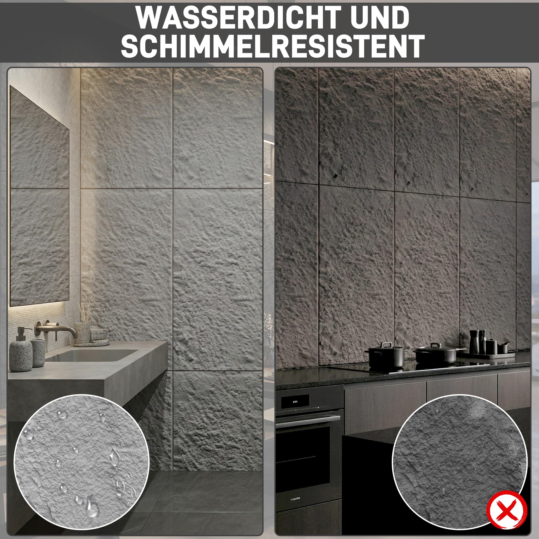 XMTECH Panele ścienne 3D o wyglądzie kamienia, 120 x 60 cm, PU okładzina ścienna, panele ścienne, wygląd kamienia naturalnego, do wnętrz, salonu, kuchni, łazienki – model A, antracyt, 3 cm, 3 sztuki