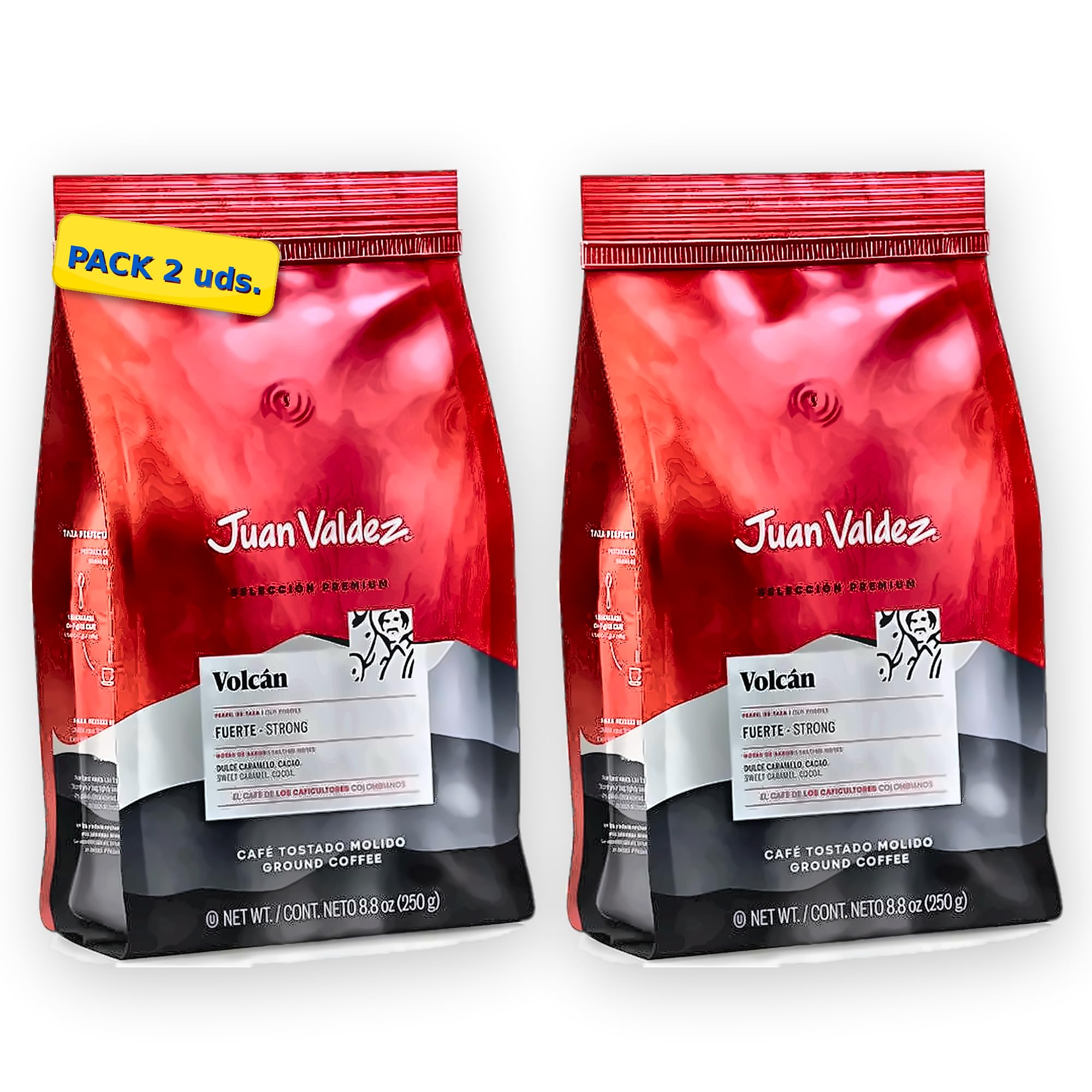 Pack 2 x Café Molido Volcán Juan Valdez 250 g (500 g total) – Café 100% arábica molido, tueste medio, sabor intenso y aromático, ideal para cafetera italiana o filtro, formato ahorro