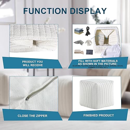 Miniatura 4 de Get Set Style Funda decorativa para puf sin relleno, funda de puf de boucle de granja, cubos de almacenamiento de puf, fundas de cojín para taburete