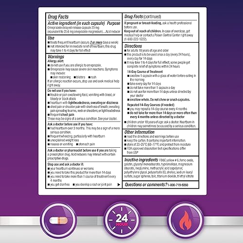 Miniatura 4 de Tienda Basic Care Omeprazol - Mini cápsulas de liberación retardada de 20 mg, reductor de ácido, trata la acidez estomacal frecuente, 24 horas, 42