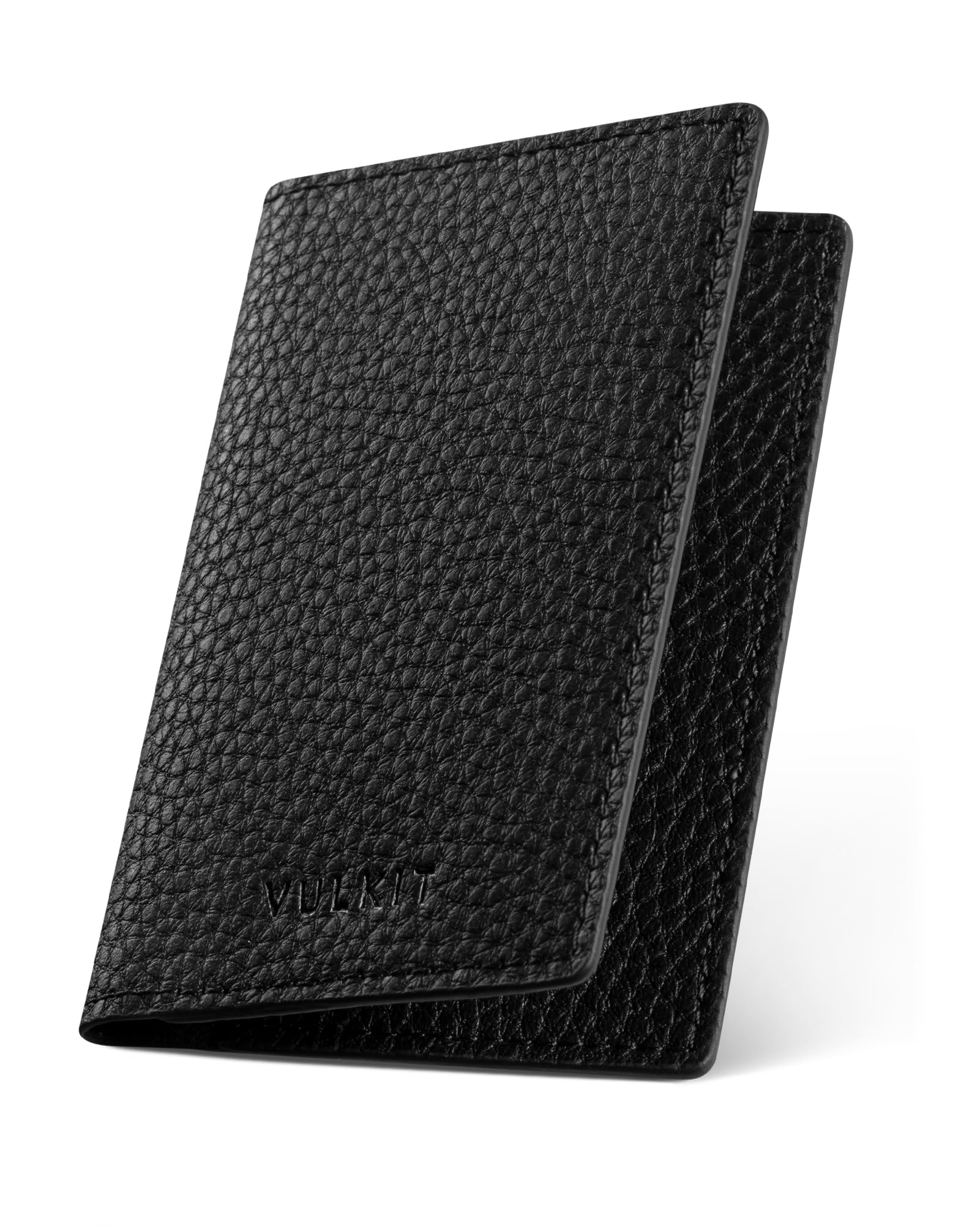 VULKIT Leather Business Card Holder 2 Sided Slim Business Name Card Organizer for Men or Women (Litchi Black)