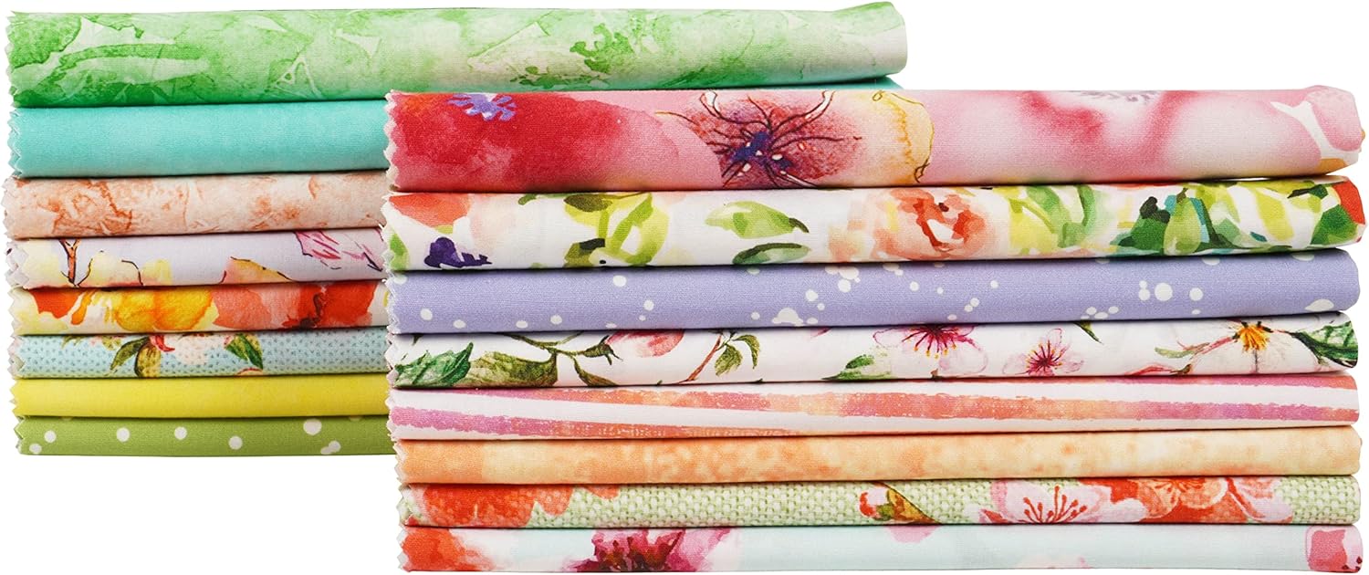 Soimoi 16 Pc Fat Quarter Bundle- Watercolor Floral Print 18"x 22" DIY Patchwork- 100% Cotton Pre-Cut Quilting Fabric Multicolor