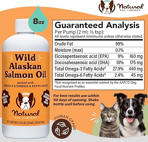 Miniatura 9 de Natural Dog Company Pure Wild - Aceite de salmón de Alaska para perros (8 onzas), suplemento de piel y pelaje para perros, aceite para alimentos con