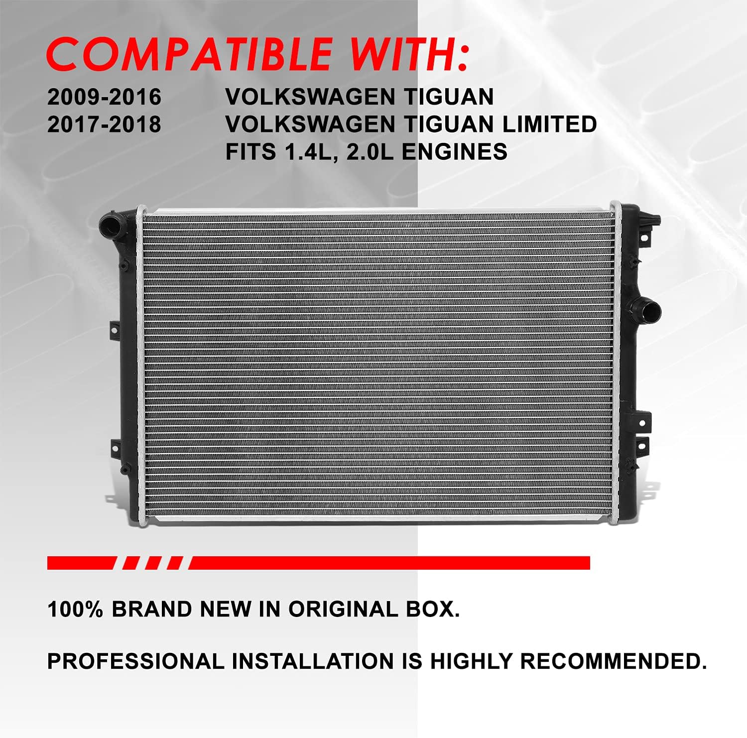 Auto Dynasty Radiator Compatible with 2009-2018 VW Tiguan Limited 14/2.0L, DPI 13272 Factory Style 1-Row Cooling Radiator, Aluminum Core