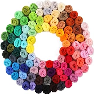 WONVOC 100 Colors Needle Felting Wool, Wool Roving 3g per Color, 10.5 oz...
