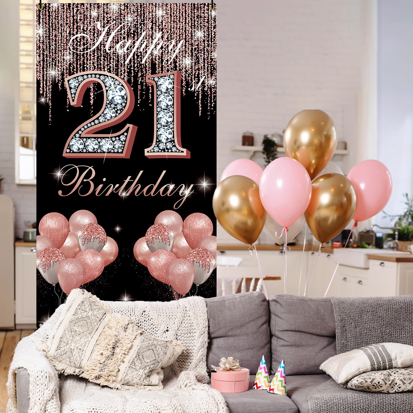 Türbanner Zum 21. Geburtstag In Roségold – 1,9x0,9 M, Mit Aufhängung