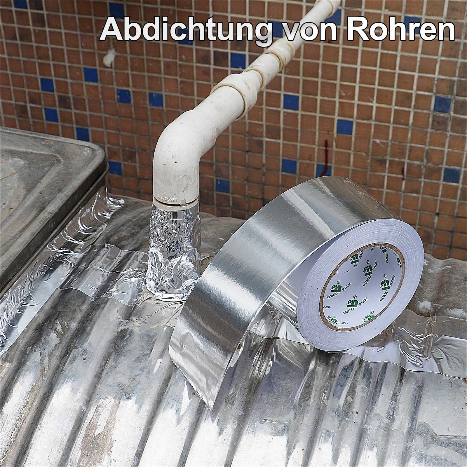 BOMEI PACK Aluminium Klebeban 300mm x 50 m, selbstklebendes Alu-Klebeband-Aluband, Wasserdichtes- und hitzebeständiges Band zum Versiegeln, Reparieren und Isolieren