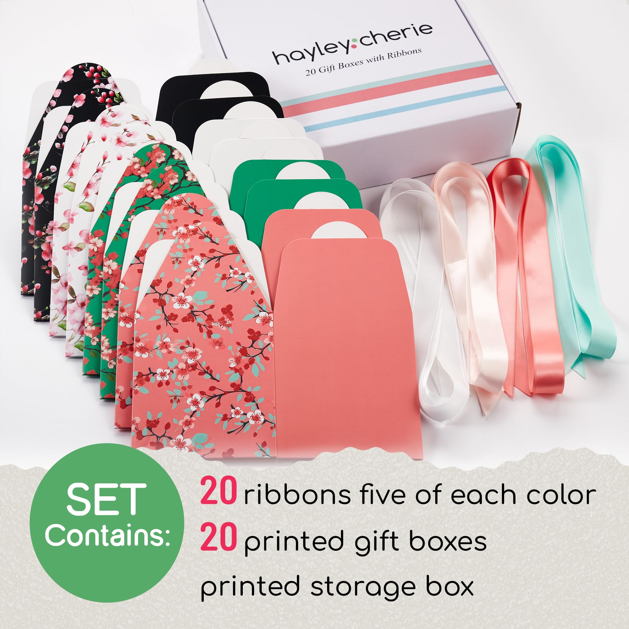 20 Cajas De Regalo Florales Con Cintas Y Tapas - 20 X 16 X 9 Cm - Para Dulces, Galletas, Fiestas, Bodas