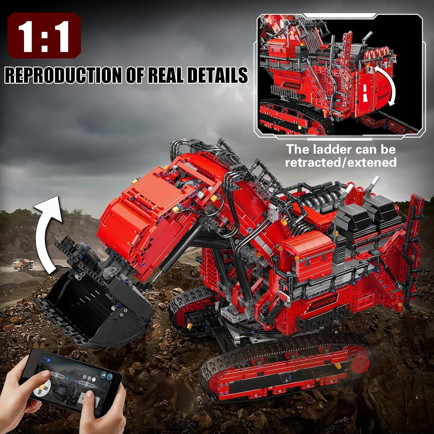 Mould King 17071 MOC Technik Ferngesteuert Bagger für RH400 Raupenbagger, Technologie Control+Excavator LKW-Modell Klemmbausteine BAUS RC Fahrzeug Klemmbausteine Bausatz （4767 Teile）