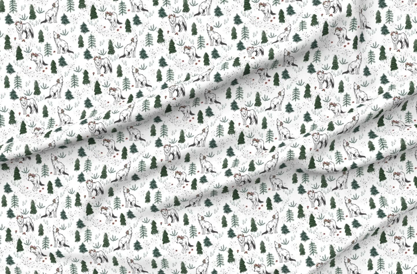 Spoonflower Fabric - Flowers Crown Wolves Floral Woodlands Forest Animals Wolf Trees Printed on Organic Cotton Sateen Fabric by The Yard - Sewing Quilting Apparel Home Decor