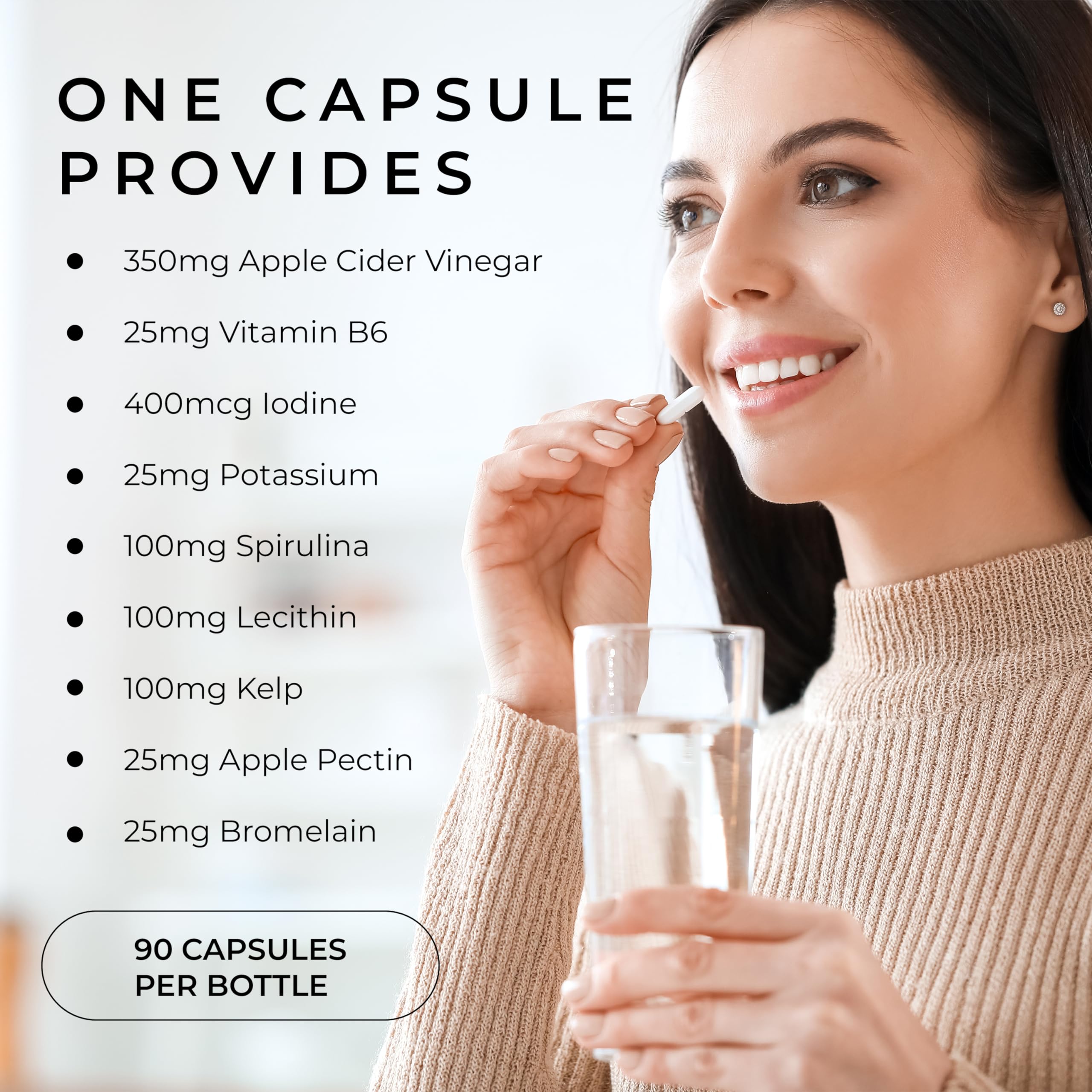 Apple Cider Vinegar Capsules - 500mg Keto-Friendly ACV with Vitamin B6, Iodine, & Spirulina - Supports Gut Health & Weight Management, Enhances Digestion & Energy Levels — Amazon image 4